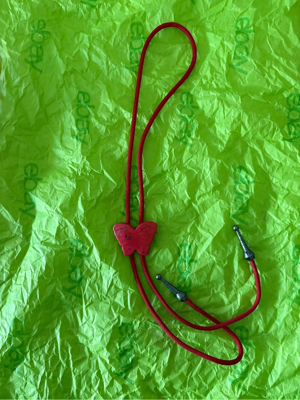Red Butterfly Pendant Necklace Bolo Tie
